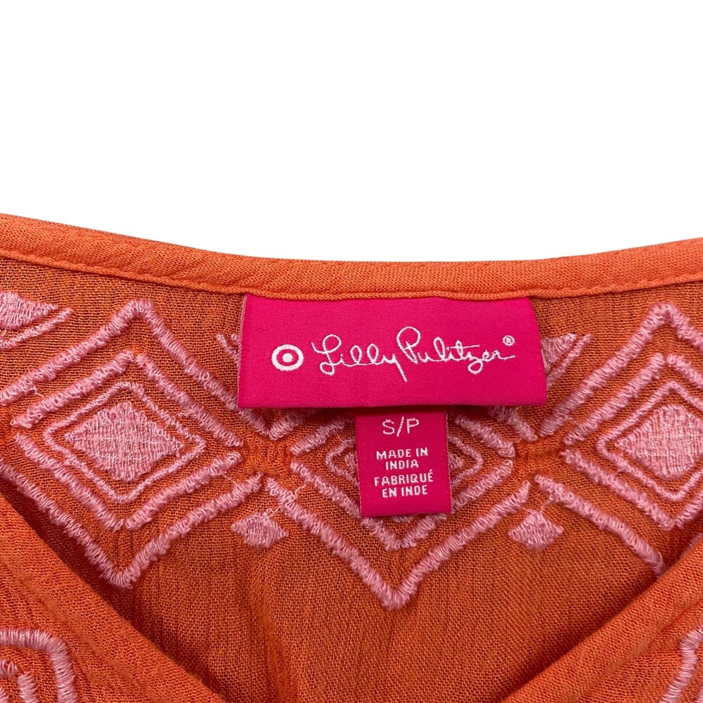 Lilly Pulitzer for Target Orange Embroidered Gauze Tunic Top Womens Small S/P - Picture 4 of 7